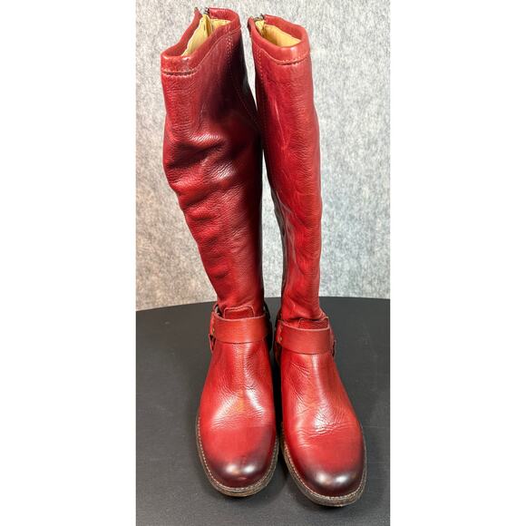 FRYE Red Distressed Sz 8.5 Phillip Harness Tall Leather Boots Western Riding Zip - Picture 2 of 9